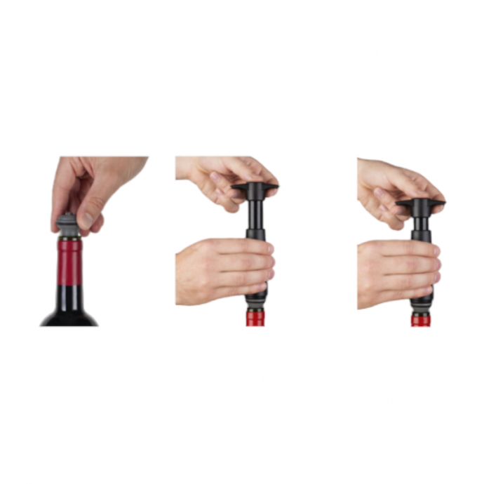 Vacu Vin 0981460 Black Wine Saver Vacuum Pump Set with 2 Stoppers